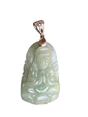 Vintage Guan Yin Jadeite Pendant With Sterling Silver Bail